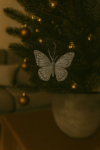 Ozdobné vianočné motýliky so štipcom, svetlosivé zdobené, 10 ks v balení