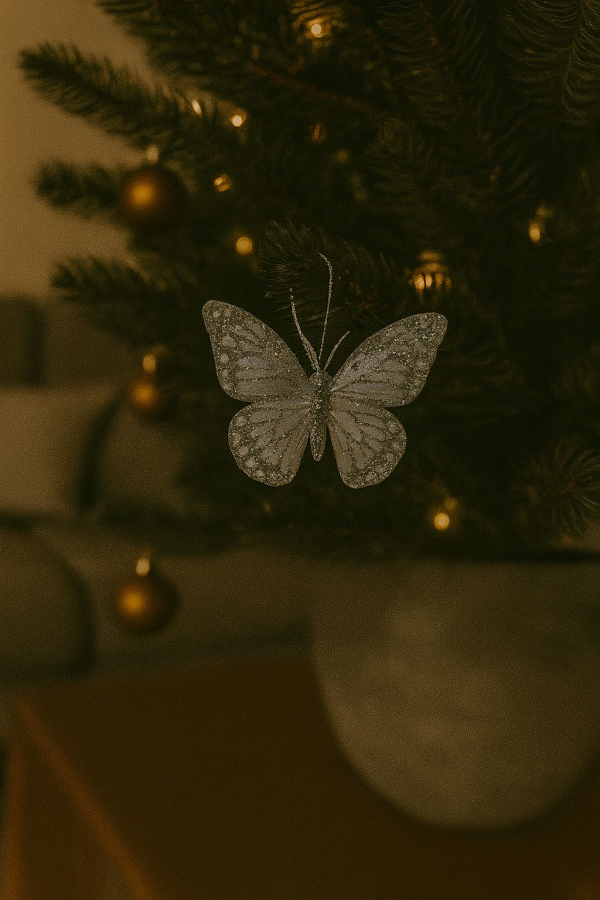 Ozdobné vianočné motýliky so štipcom, svetlosivé zdobené, 10 ks v balení