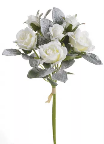 Zasnežená kytička troch ruží, biela, 37 cm