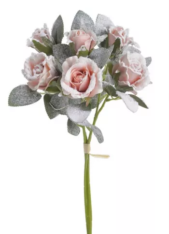 Zasnežená kytička troch ruží, ružová, 37 cm