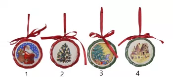 Vianočná porcelánová závesná dekorácia, 8x1 cm, 4 farebné varianty