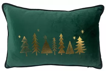 Vankúš, zelený so zlatými stromčekmi, 45x30 cm
