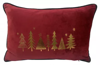 Vankúš, červený so zlatými stromčekmi, 45x30 cm