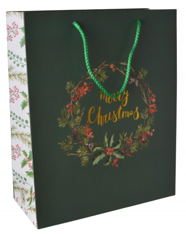 Darčeková taška, MERRY CHRISTMAS, zelená, 12ks, 26x32x12 cm