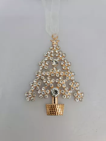 Vianočná závesná ozdoba, stromček, zlatý dekorovaný, 10x6,5 cm