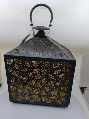 Kovový lampáš, čierny, 31x15x41 cm