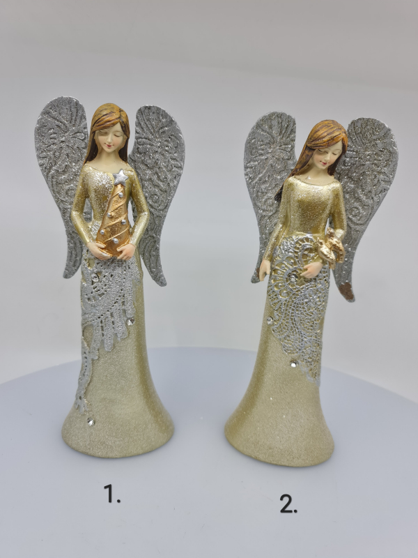 Dekoračná soška anjela, zlatostrieborná, 22 cm, 2 varianty