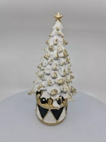 Dekoračný vianočný stromček, bielo - zlatý, 30 cm