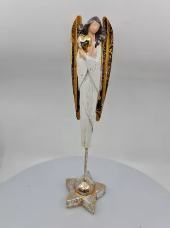 Dekoračná soška anjela so srdiečkom, svetlá, 37 cm