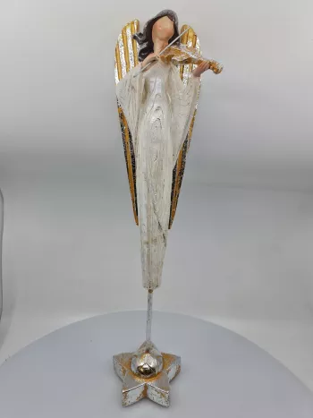 Dekoračná soška anjela s husličkami, svetlá, 46 cm