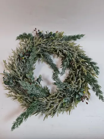Vianočný zasnežený veniec, zelený, 50 cm