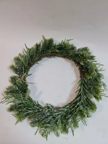 Vianočný zasnežený veniec, zelený, 48 cm