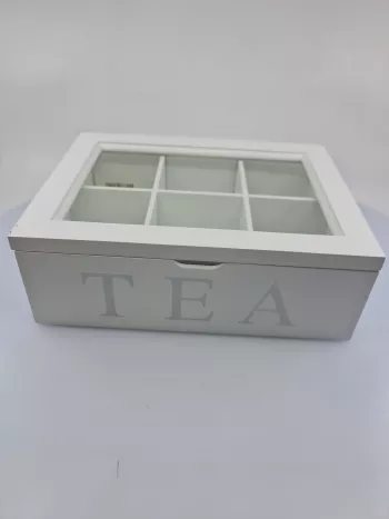 Krabička na čaje, biela, 8x24x18 cm