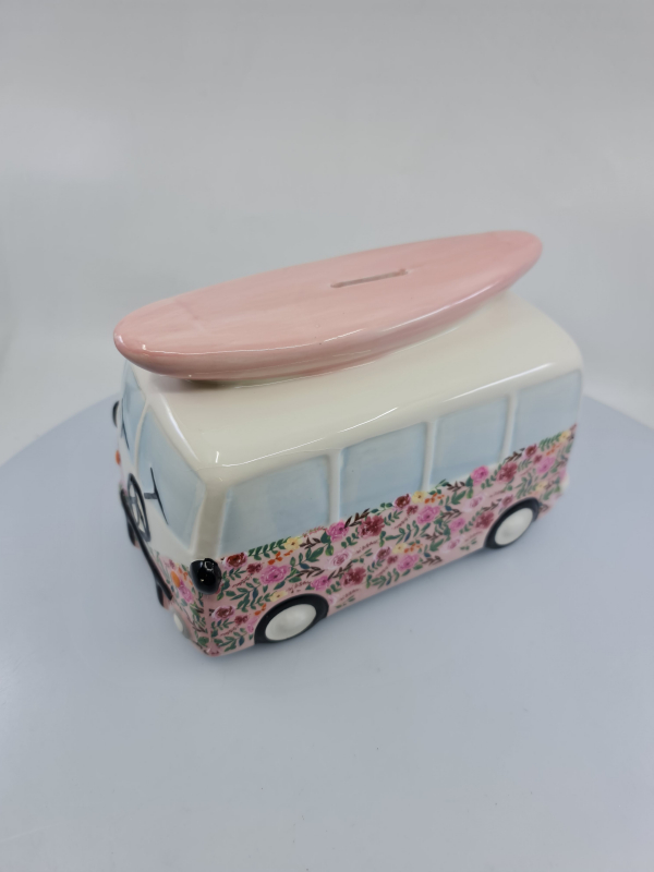 Pokladnička, autobus, svetlo - ružová, 15x22x12 cm