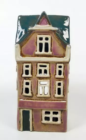 Keramický domček - svietnik, hnedý - fialový, 25x10x8 cm