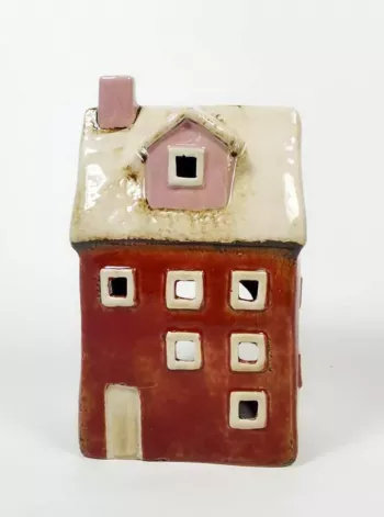 Keramický domček - svietnik, červeno - biely, 26x14,5x9,5 cm