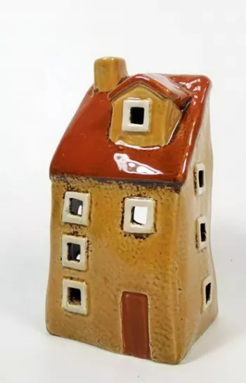 Keramický domček - svietnik, hnedočervený, 14x8x6 cm