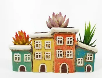 Keramický domček - svietnik, farebný, 14x26x6 cm