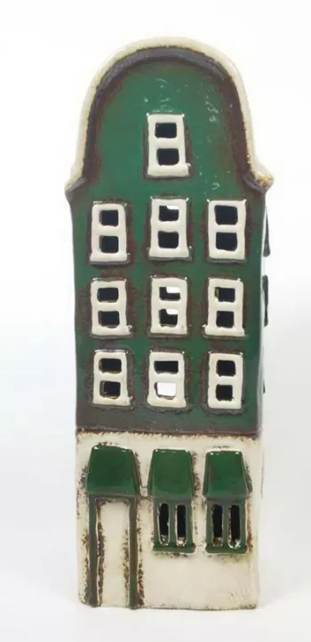Keramický domček - svietnik, tmavozelený, 30x10x8 cm