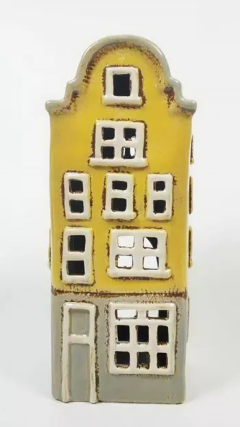 Keramický domček - svietnik, žltý, 26x10x7 cm