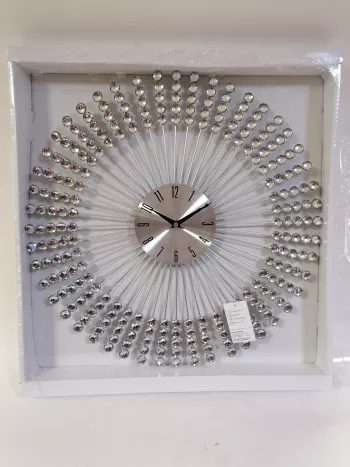 Nástenné strieborné hodiny s kryštálikmi 50cm