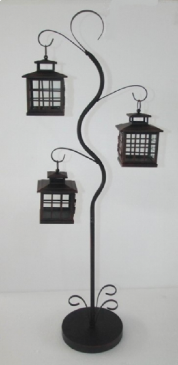 Lampáš strom, čierny, 3 závesné lampášiky