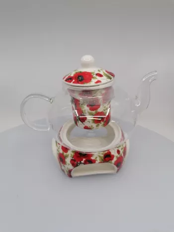 Sklenený čajník s keramickým ohrievadlom maky