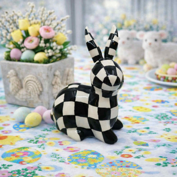 Dekoračný veľkonočný zajac, bieločierny, 14,4x10,2x19,2 cm