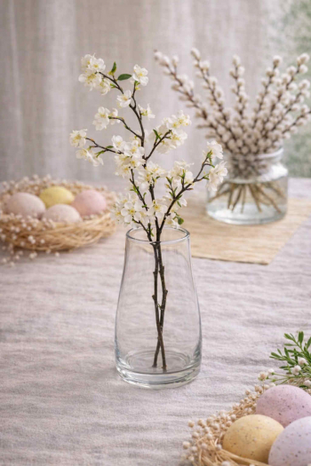 Vetvička s kvetmi, biela, 60 cm