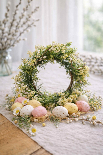 Jarný veniec s kvetmi, zelený, 20 cm