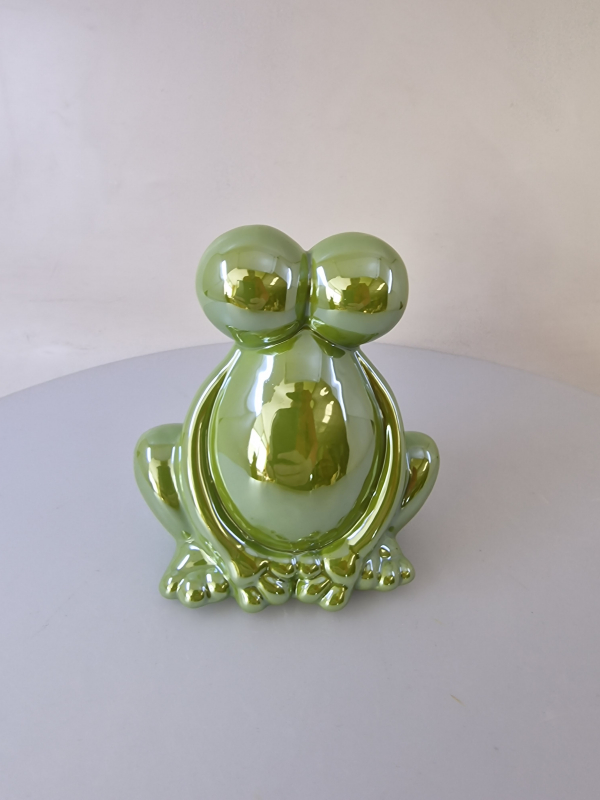 Dekoračná žaba, zelená, lesklá, 13 cm