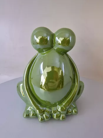 Dekoračná žaba, zelená, lesklá, 16 cm