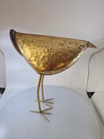 Plechová dekoračná sliepka, zlatá, 37x34x9 cm