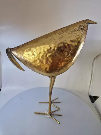 Plechová dekoračná sliepka, zlatá, 43x29x10 cm