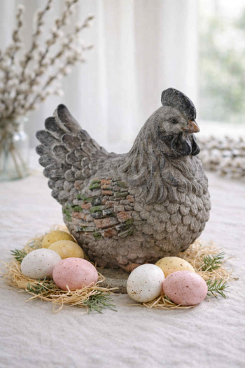 Veľkonočná, záhradná, sliepka, tmavá, 30x30x22 cm