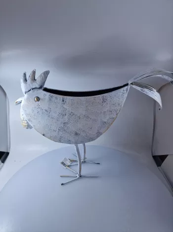 Plechová dekoračná sliepka s úložným priestorom, sivá, 33x40x6 cm
