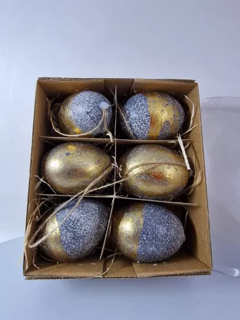 Veľkonočné vajíčka, zlatomodré, 6 ks, 6 cm