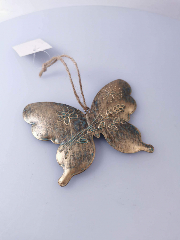 Motýľ, kovový, závesný, medená farba, 13x10 cm