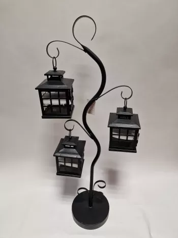 Lampáš čierny, strom, 3 závesné lampášiky, 90 cm