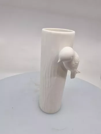Keramická váza s vtáčikom, biela, 20x6 cm