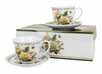 Porcelánové šálky s podšálkami biele ruže