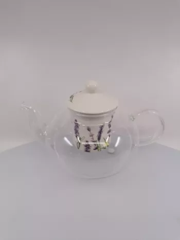 Sklenený čajník s porcelánovým filtrom  Levanduľa