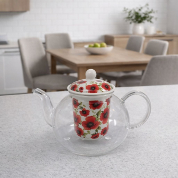 Sklenený čajník s porcelánovým filtrom  Maky