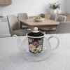 Sklenený čajník s porcelánovým čiernym filtrom, ruže