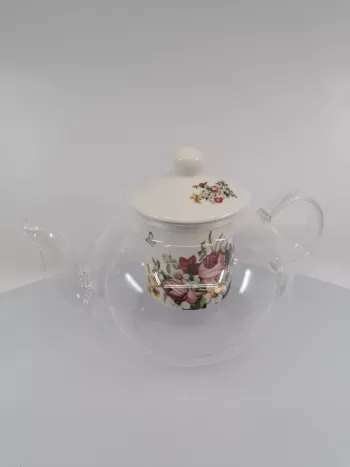 Sklenený čajník s porcelánovým filtrom  Poľné kvety