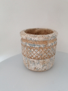 Modrý betónový obal na črepníkové kvety s glazovanými ornamentami 14x14cm
