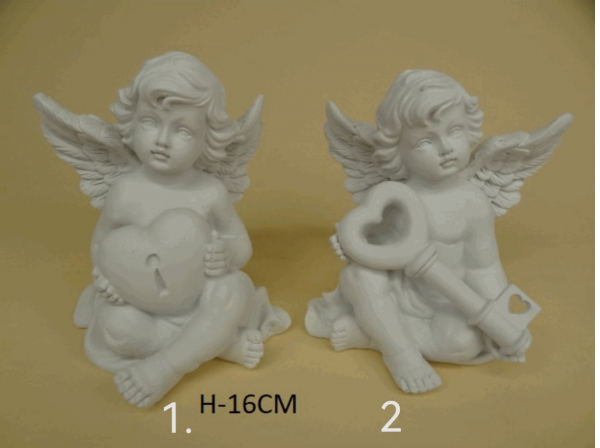 Biely anjel s kľúčom/srdcom 16cm