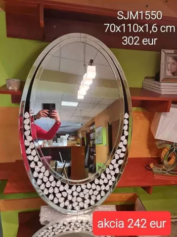 Luxusné strieborné oválne zrkadlo v skle 70x10cm