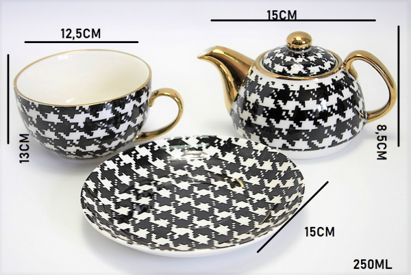 Čajový duo set so šachovnicovým vzorom