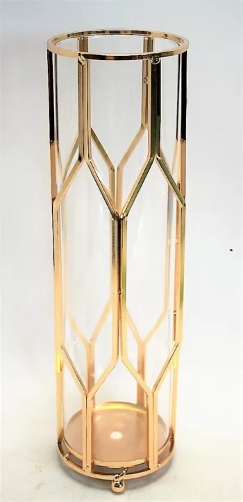 Geometrická váza z kovu so sklenenou výplňou